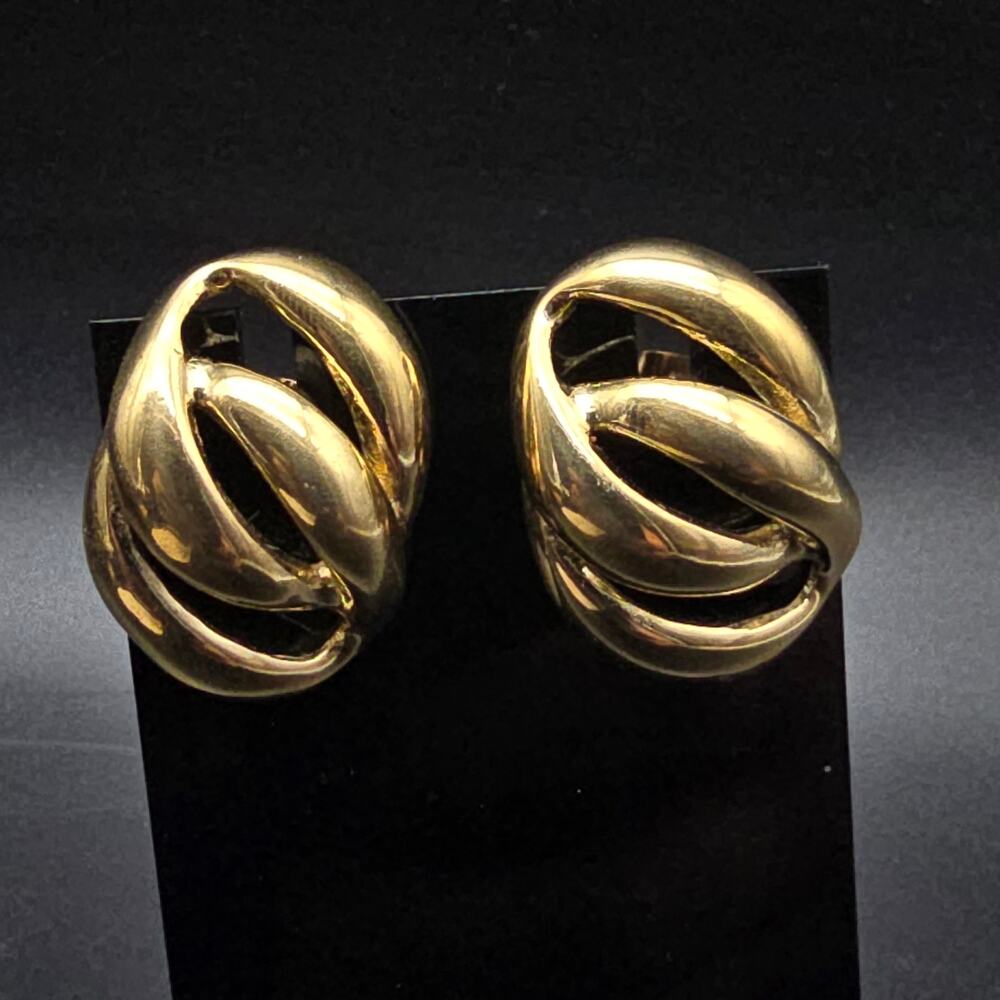 Gold Tone Knotted Earrings Interlocking Pierced Vintage 1980s 1990s